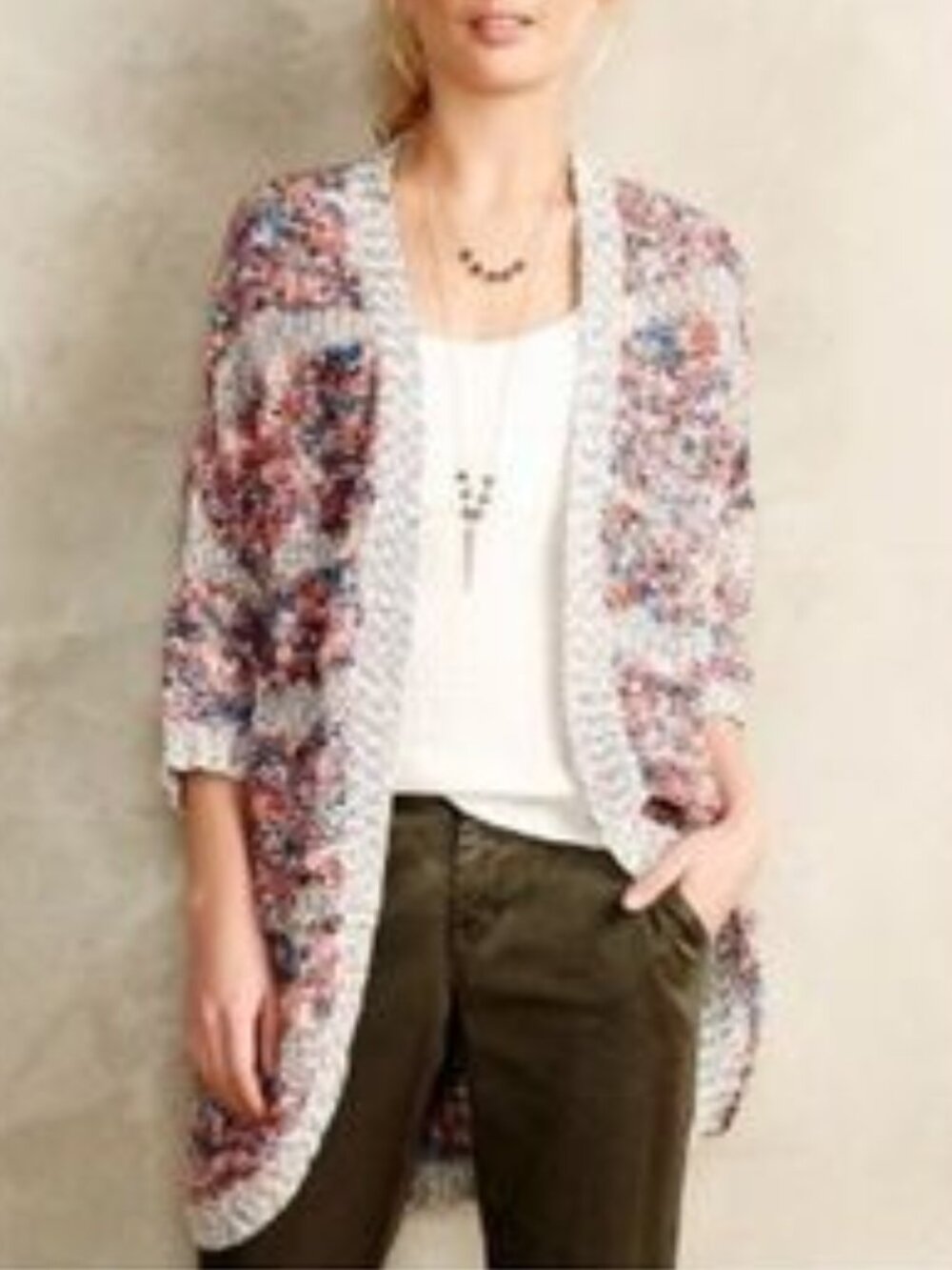 Anthropologie x Noisy may Confetti Multi-colored 3/4 Sleeve Cocoon Cardigan